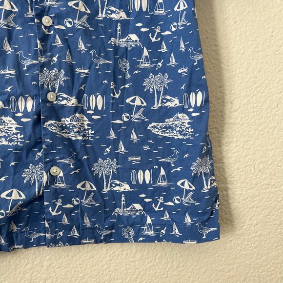 Janie & Jack Button Up Collared Hawaiian Shirt blue white print short sleeve - Picture 2 of 5